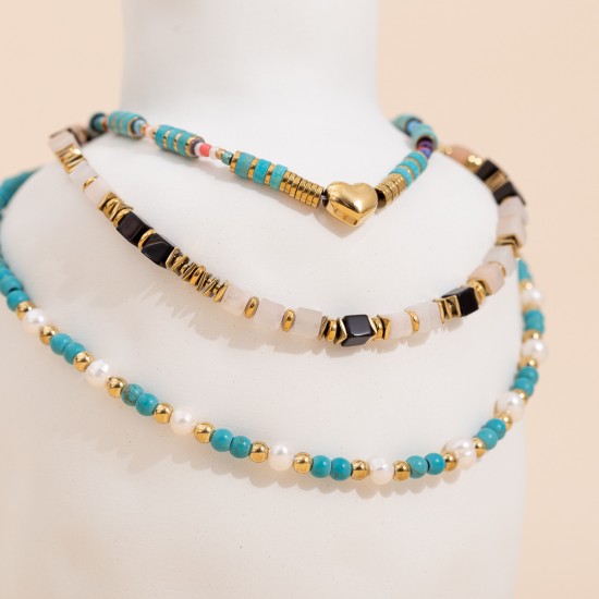 Turquoise bead stainless steel necklace