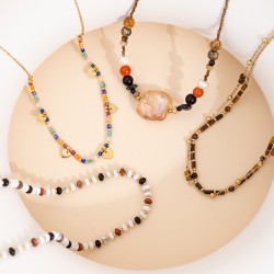 Beaded stainless steel necklace