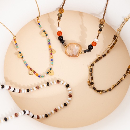 Beaded stainless steel necklace