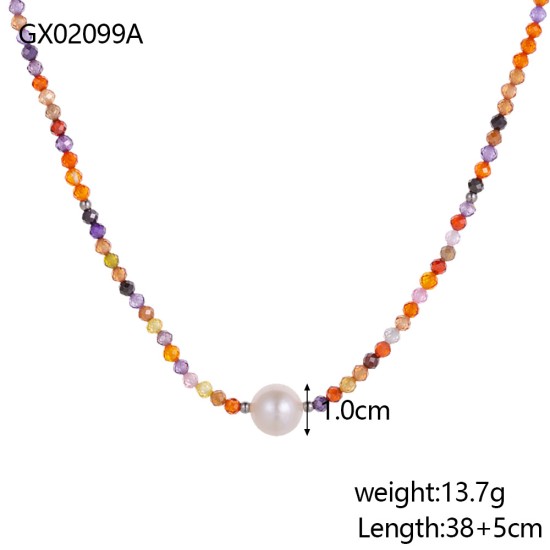 Multi colored rice bead bead bead stainless steel necklace