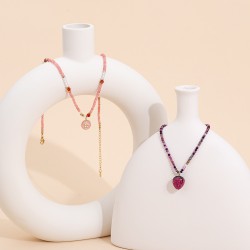  Natural stone handmade stainless steel necklace