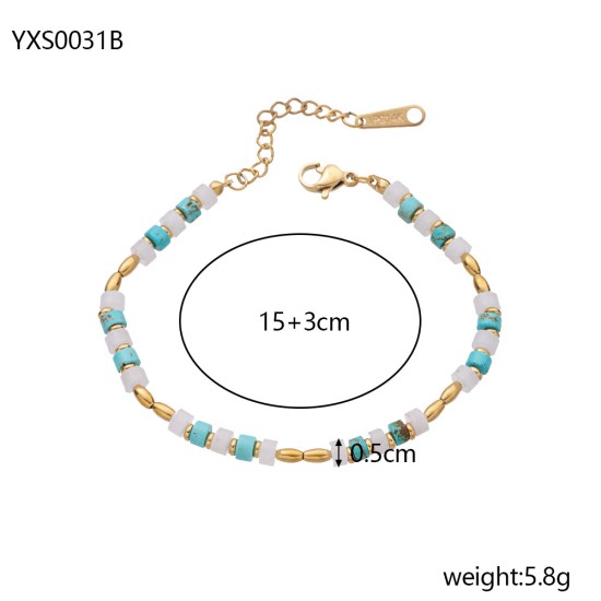 Colored natural stone stainless steel bracelet