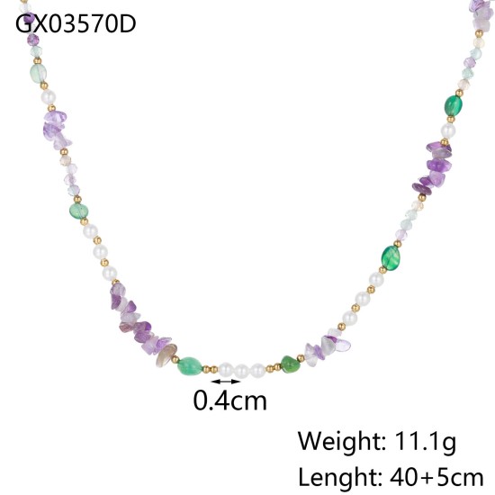 Natural stone bead stainless steel necklace