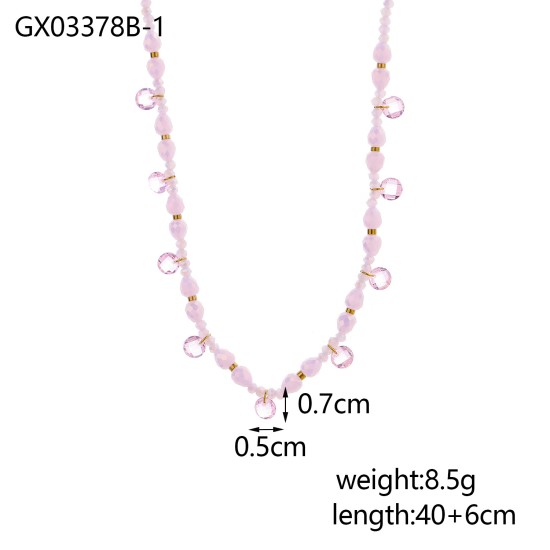 Colorful natural stone stainless steel necklace