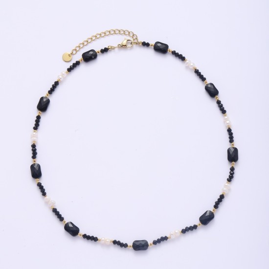 Colorful natural stone stainless steel necklace