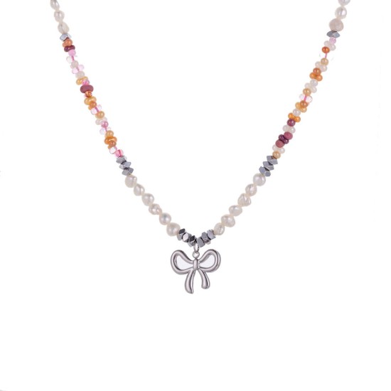 Natural stone pearl stainless steel necklace