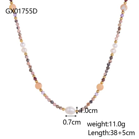 Multi colored rice bead bead bead stainless steel necklace