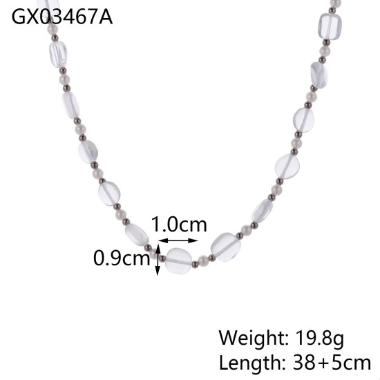 Natural stone pearl stainless steel necklace