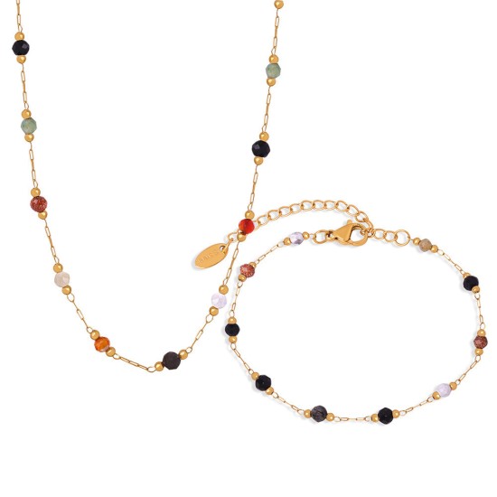 Colorful natural stone layered necklace