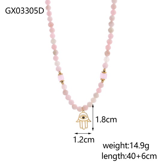 Colorful natural stone stainless steel necklace