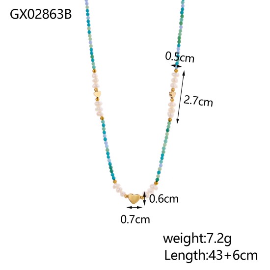 Natural stone bead stainless steel necklace