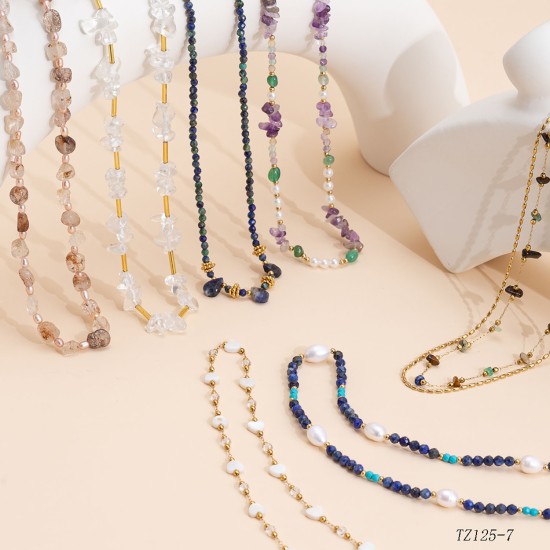 Natural stone bead stainless steel necklace