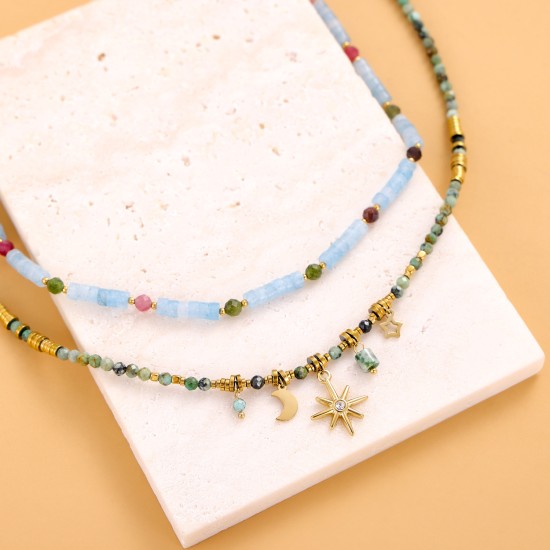 Beaded Stacked Sunflower Stainless Steel Necklace