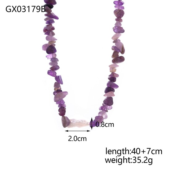 Natural stone bead stainless steel necklace