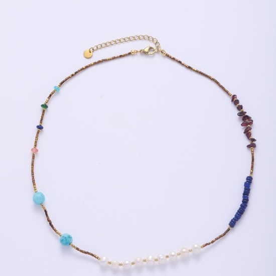 Colorful natural stone stainless steel necklace
