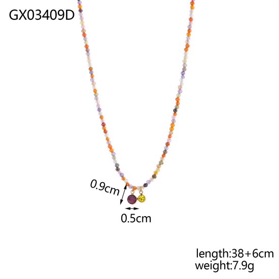 Natural stone crystal stainless steel necklace