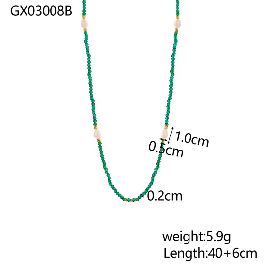 Natural stone bead pearl stainless steel necklace