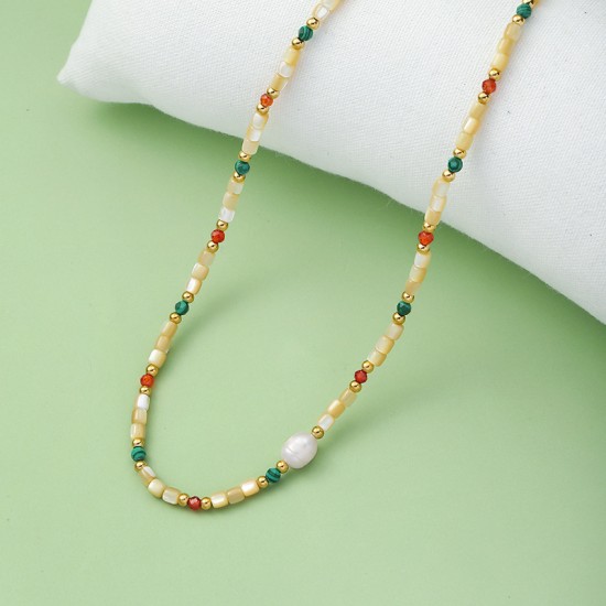 Natural stone pendant stainless steel necklace