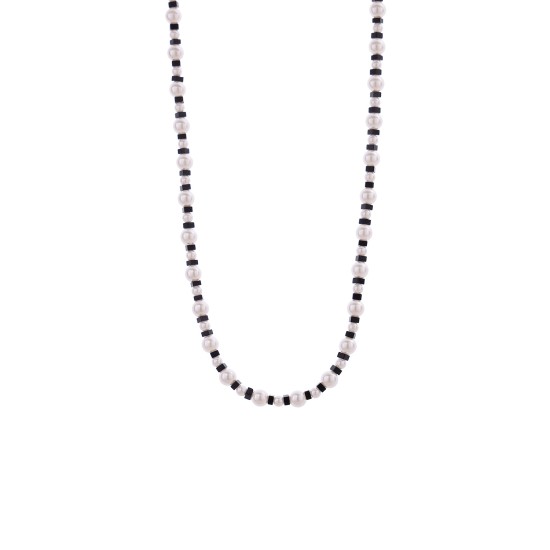 Beaded natural stone stainless steel necklace