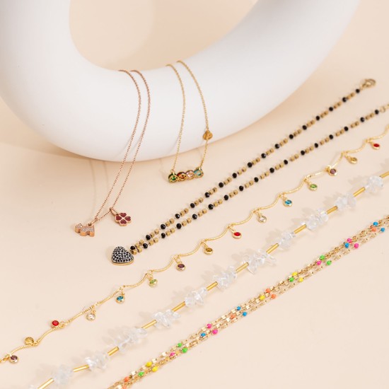 Colored crystal pendant stainless steel necklace