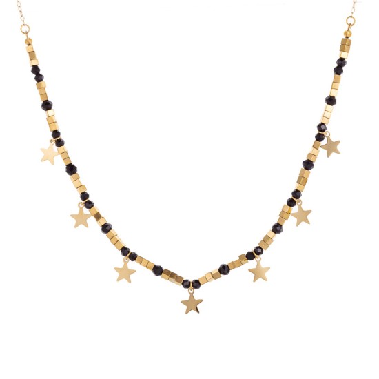 Natural stone pendant stainless steel necklace