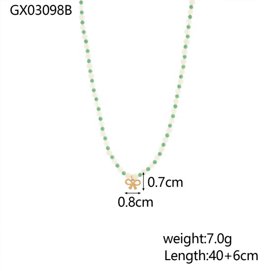 Natural stone bead pearl stainless steel necklace