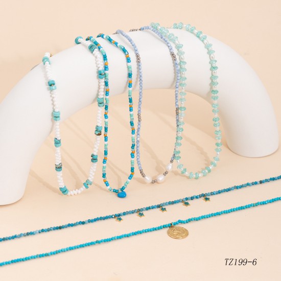 Beaded natural stone stainless steel necklace