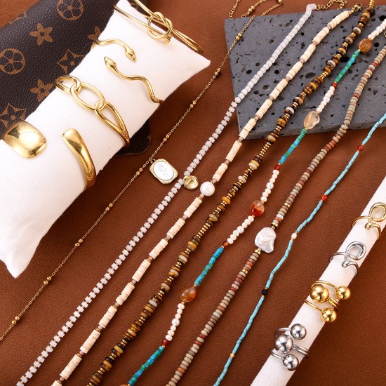 Natural stone stainless steel necklace