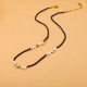 Black rope natural stone stainless steel necklace
