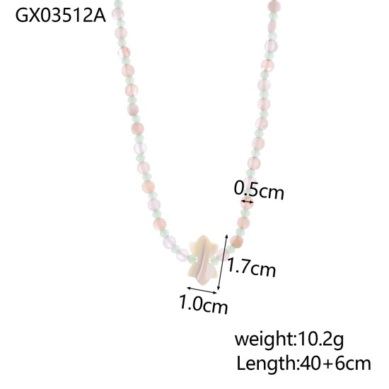 Natural stone bead pearl stainless steel necklace