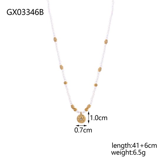 Natural stone crystal stainless steel necklace