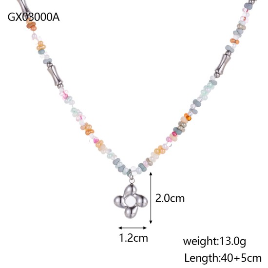 Natural stone stainless steel necklace