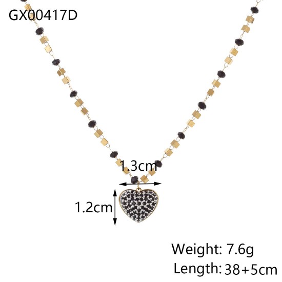 Colored crystal pendant stainless steel necklace