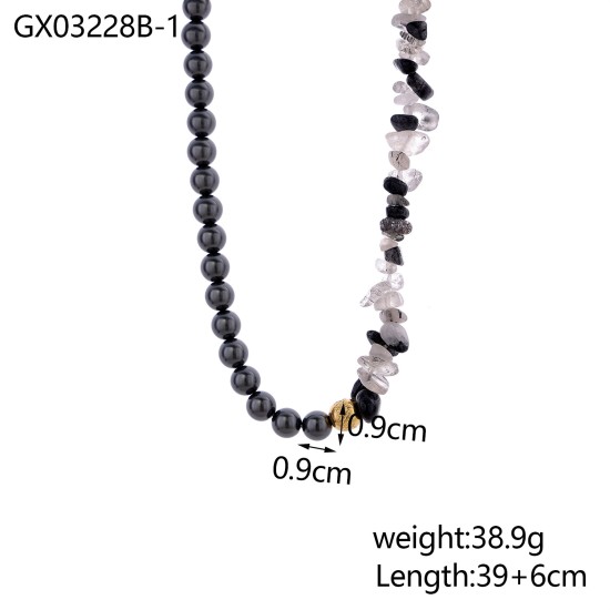 Beaded natural stone stainless steel necklace