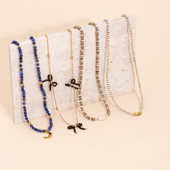 Moon Bow Natural Stone Stainless Steel Necklace