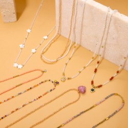 Natural stone crystal stainless steel necklace