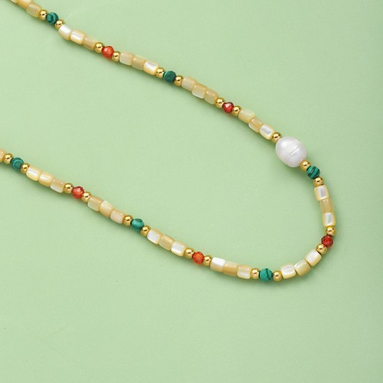 Natural stone pendant stainless steel necklace