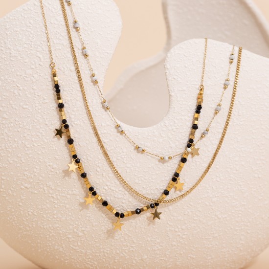 Natural stone pendant stainless steel necklace