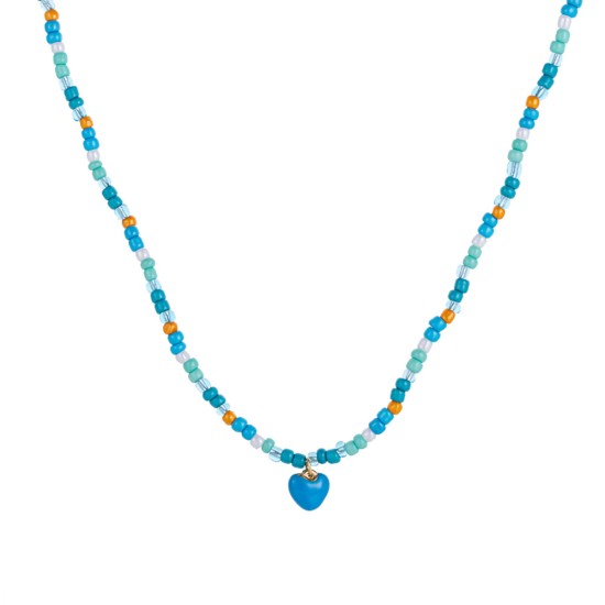 Beaded natural stone stainless steel necklace