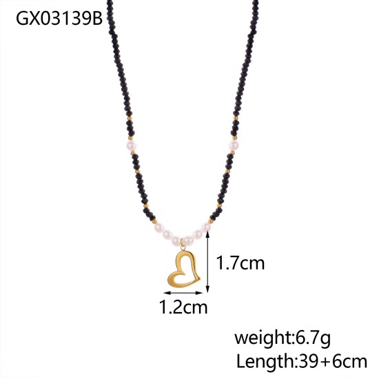 Black rope natural stone stainless steel necklace