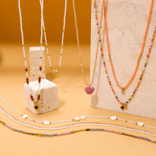 Natural stone crystal stainless steel necklace