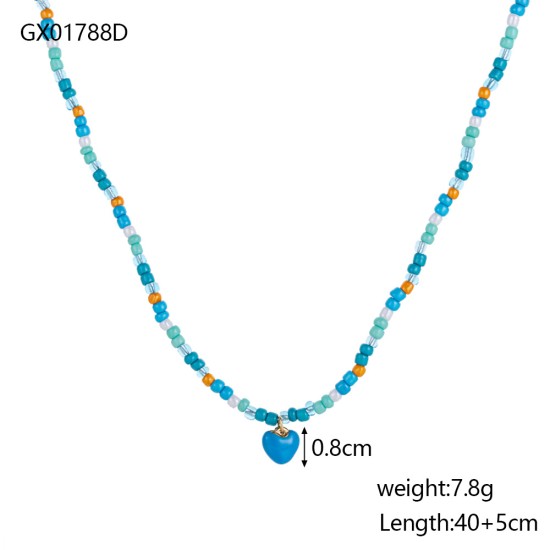 Beaded natural stone stainless steel necklace