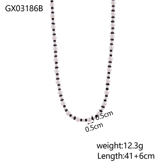 Beaded natural stone stainless steel necklace