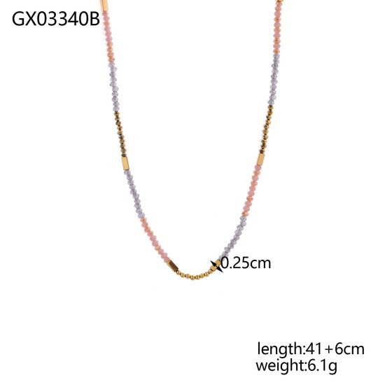 Natural stone crystal stainless steel necklace