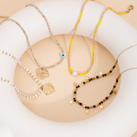 Natural stone pendant stainless steel necklace