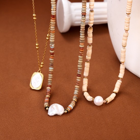 Natural stone pendant stainless steel necklace