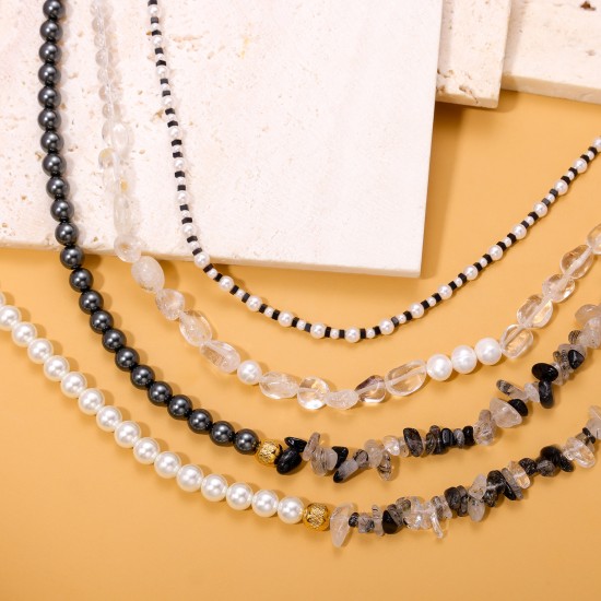Beaded natural stone stainless steel necklace