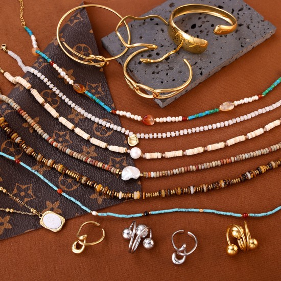 Natural stone stainless steel necklace