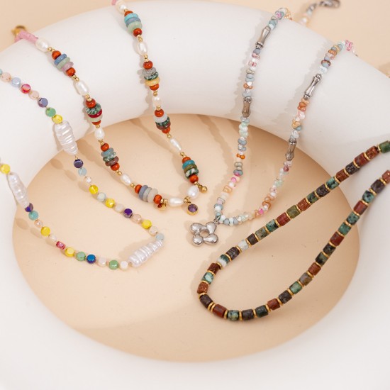 Natural stone stainless steel necklace