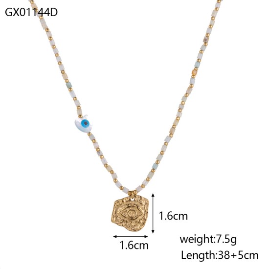 Natural stone pendant stainless steel necklace